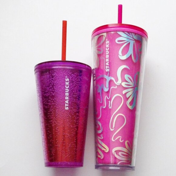 Starbucks Cold Beverage Tumblers Bundle of 2  with Straws Pink & Purple - Picture 13 of 13